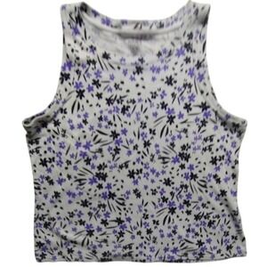 Jones New York Floral Tank Top Sleeveless Casual Blouse White Purple XXL